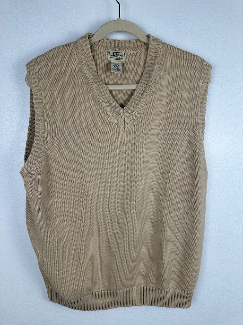L.L. Bean Men's Double-Rib V-Neck Beige Sweater Vest 100% cotton Size XL VTG